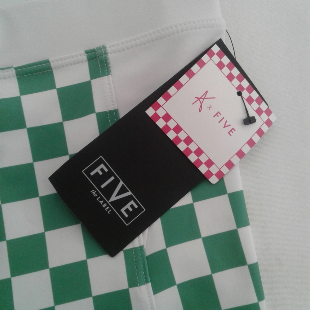 Five the Label Checkered Active Set Green Sports Bra & Biker Shorts S/M NWT - Picture 9 of 14